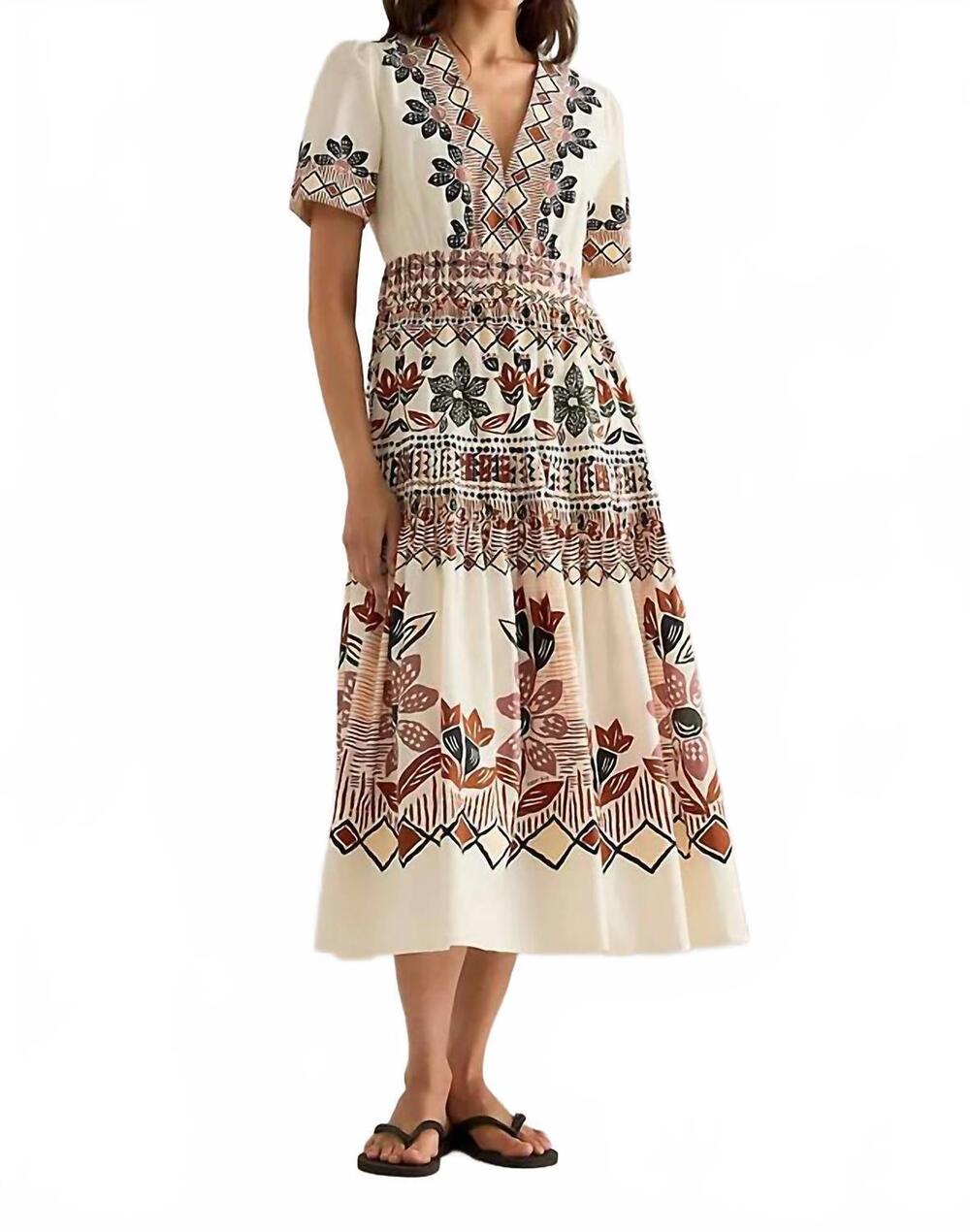 NEW FARM RIO anika short-sleeve midi dress in white floral